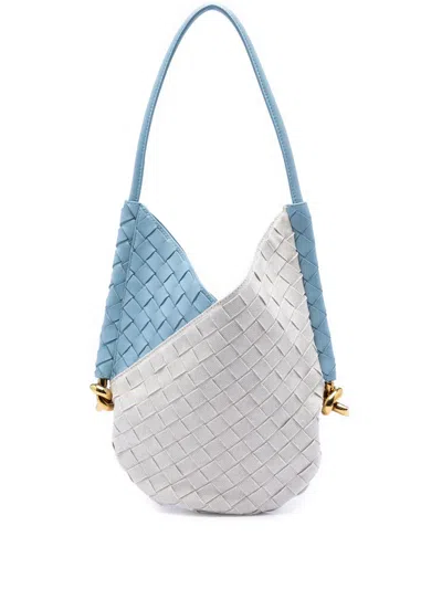 Pre-owned Bottega Veneta 2012-2026 Small Nappa And Canvas Intrecciato Solstice Shoulder Bag In Blue