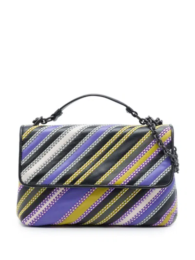 Pre-owned Bottega Veneta 2012-2026 Small Nappa Diagonal Stripe Satchel In Purple