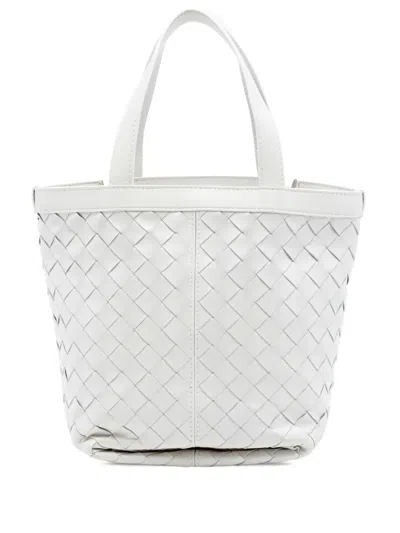 Pre-owned Bottega Veneta 2012-2026 Small Nappa Intrecciato Flip Flap Tote Bag In White