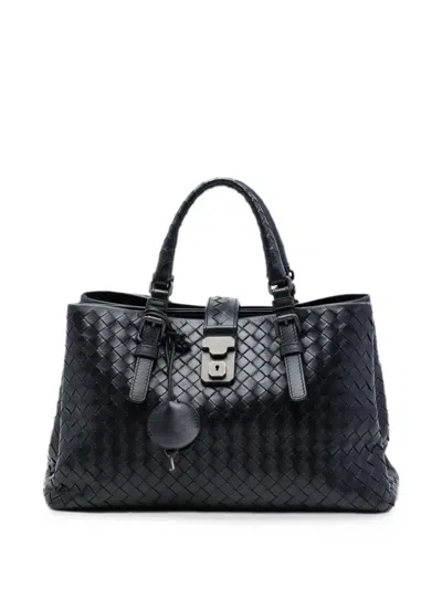 Pre-owned Bottega Veneta 2012-2026 Small Nappa Intrecciato Roma Satchel In Black