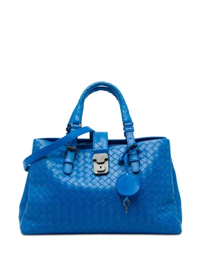 Pre-owned Bottega Veneta 2012-2026 Small Nappa Intrecciato Roma Satchel In Blue
