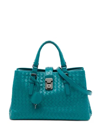 Pre-owned Bottega Veneta 2012-2026 Small Nappa Intrecciato Roma Satchel In Blue