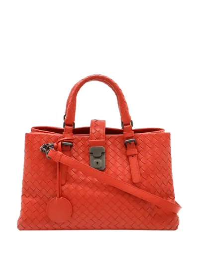 Pre-owned Bottega Veneta 2012-2026 Small Nappa Intrecciato Roma Satchel In Orange