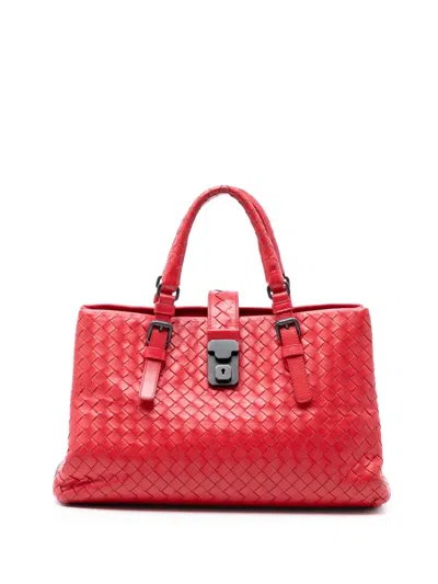 Pre-owned Bottega Veneta 2012-2026 Small Nappa Intrecciato Roma Satchel In Red