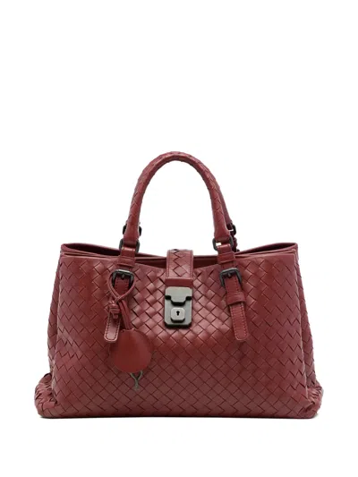 Pre-owned Bottega Veneta 2012-2026 Small Nappa Intrecciato Roma Satchel In Red
