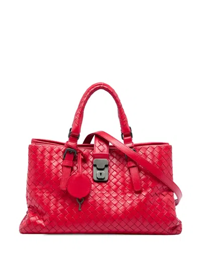 Pre-owned Bottega Veneta 2012-2026 Small Nappa Intrecciato Roma Satchel In Red