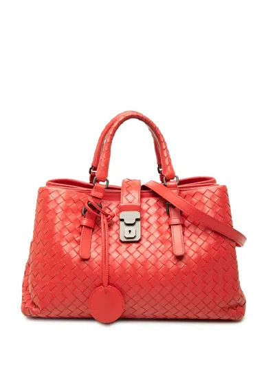 Pre-owned Bottega Veneta 2012-2026 Small Nappa Intrecciato Roma Satchel In Red