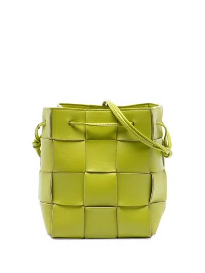 Pre-owned Bottega Veneta 2012-2026 Small Nappa Maxi Intrecciato Cassette Bucket Bag In Green