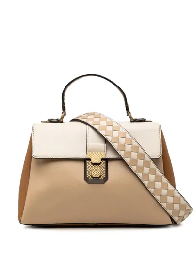 Pre-owned Bottega Veneta 2012-2026 Small Tricolor Nappa Piazza Top Handle Satchel In Neutral