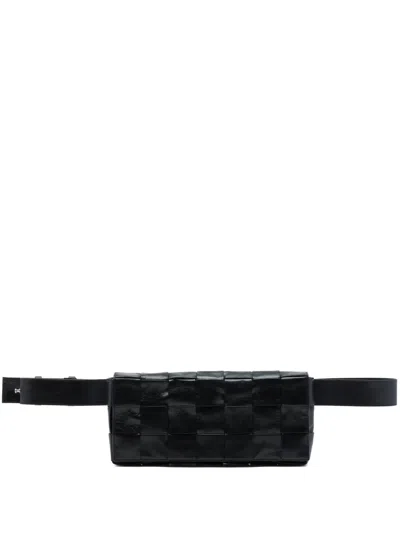 Pre-owned Bottega Veneta 2012-2026 Stretch Paper Calfskin Intrecciato Cassette Crossbody Bag In Black