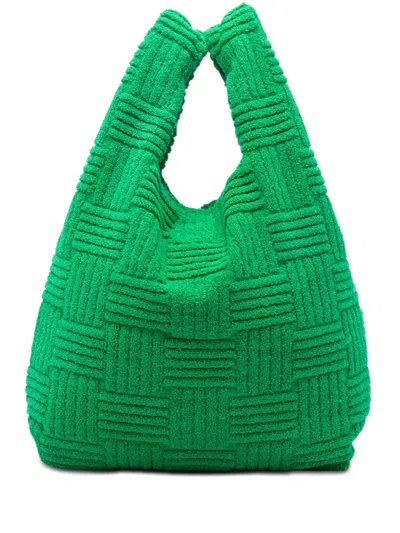 Pre-owned Bottega Veneta 2012-2026 Terry Cloth Shopping Tote Bag In Green