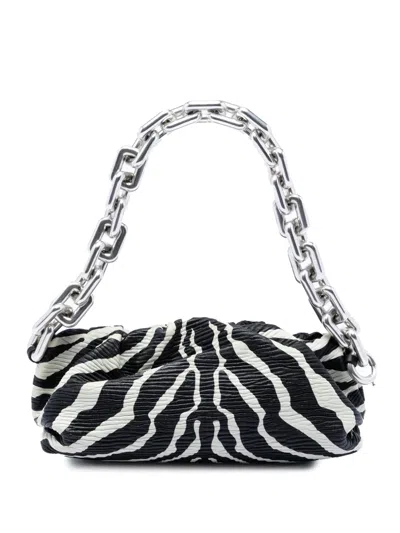 Pre-owned Bottega Veneta 2012-2026 Textured Nappa Zebra Print Chain Pouch Shoulder Bag In Black