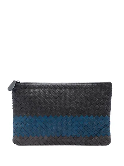 Pre-owned Bottega Veneta 2012-2026 Tricolor Nappa Intrecciato Clutch Bag In Black