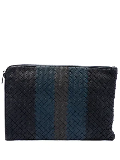 Pre-owned Bottega Veneta 2012-2026 Tricolor Nappa Intrecciato Clutch Bag In Black