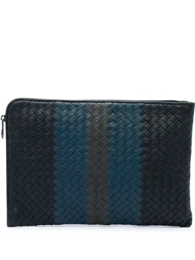 Pre-owned Bottega Veneta 2012-2026 Tricolor Nappa Intrecciato Clutch Bag In Black