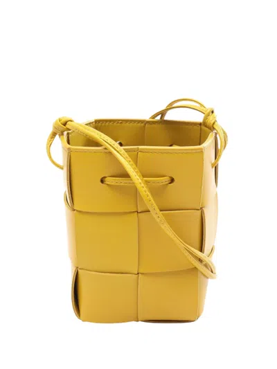 Pre-owned Bottega Veneta 2019-2021 Mini Nappa Maxi Intrecciato Cassette Bucket Bag In Yellow