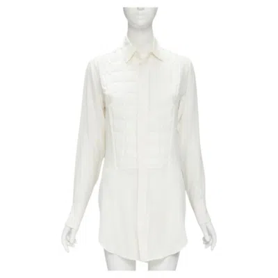 Pre-owned Bottega Veneta 2020 100% Silk Quilte Padded Bib Collar Long Line Shirt It38 Xs In Gray