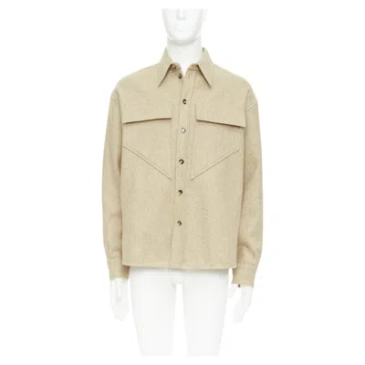 Pre-owned Bottega Veneta 2020 Beige Double Faced Wool Felt Angular Pocket Overshirt Eu38 S In Brown