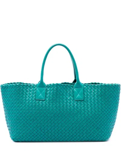 Pre-owned Bottega Veneta 2020 Medium Nappa Intrecciato Cabat Tote Bag In Blue
