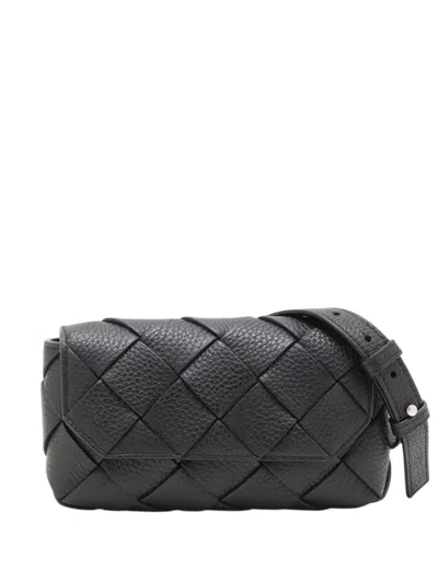 Pre-owned Bottega Veneta 2020-2026 Grained Calfskin Intreccio Diago Belt Bag In Black