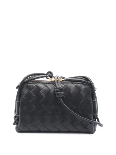 Pre-owned Bottega Veneta 2020-2026 Lambskin Intrecciato Concert Pouch Crossbody Bag In Black