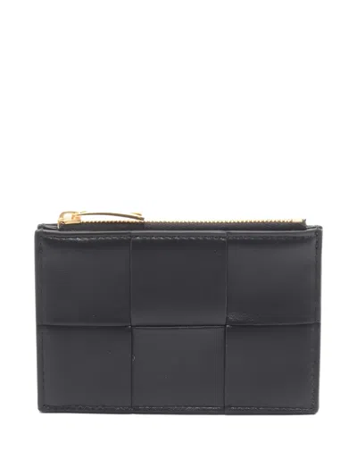 Pre-owned Bottega Veneta 2020s Cassette Intrecciato Leather Card Holder In Black