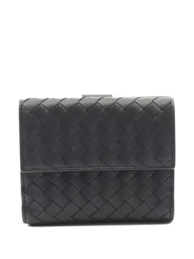 Pre-owned Bottega Veneta 2020s Intrecciato-leather Wallet In Black