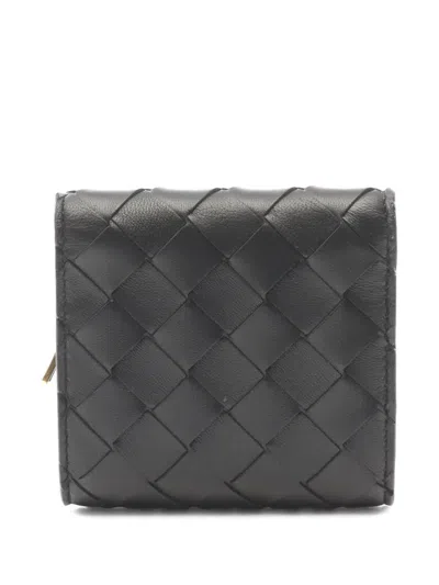 Pre-owned Bottega Veneta 2020s Intrecciato Tri-fold Wallet In Black