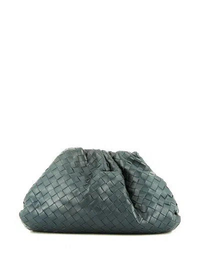 Pre-owned Bottega Veneta 2020s Pouch Intrecciato Clutch Bag In Blue