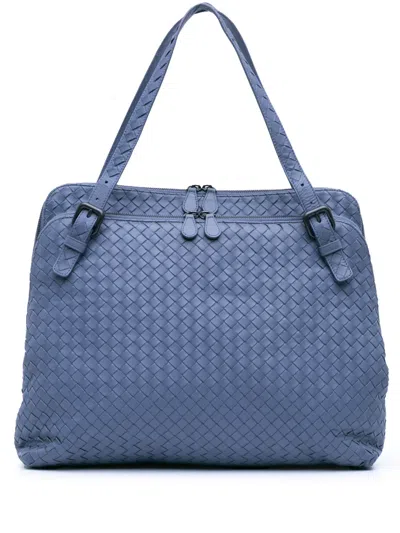 Pre-owned Bottega Veneta 2021-2024 Leather Intrecciato Shoulder Bag In 蓝色