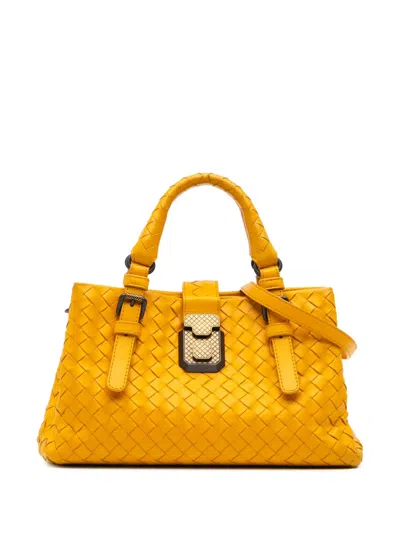 Pre-owned Bottega Veneta 2021-2024 Mini Nappa Intrecciato Roma Satchel In Yellow
