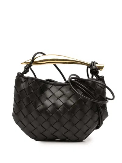 Pre-owned Bottega Veneta 2021-2025 Baby Lambskin Intrecciato Sardine Satchel In Black