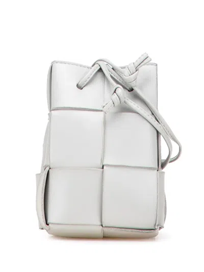 Pre-owned Bottega Veneta 2021-2025 Mini Nappa Intrecciato Cassette Bucket Bag In White