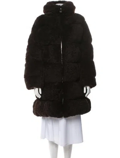 Pre-owned Bottega Veneta 2021 Shearling Down Coat In Black