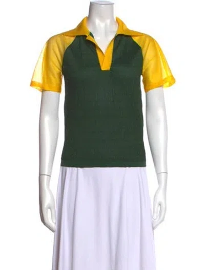 Pre-owned Bottega Veneta 2021 V-neck Polo In Green/yellow