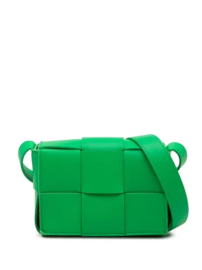 Pre-owned Bottega Veneta 2021-2025 Candy Nappa Intrecciato Cassette Crossbody Bag In Green