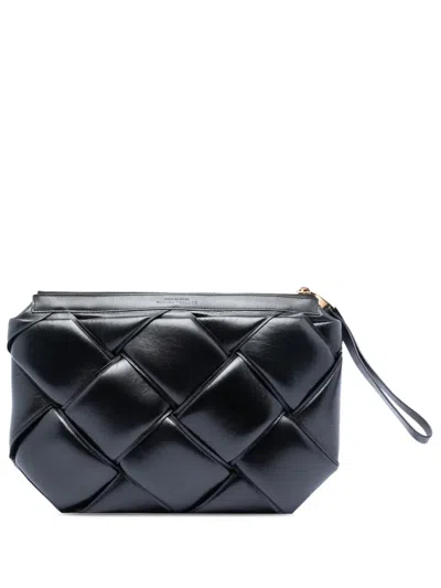 Pre-owned Bottega Veneta 2021-2025 Nappa Maxi Intrecciato Padded Clutch Bag In Black