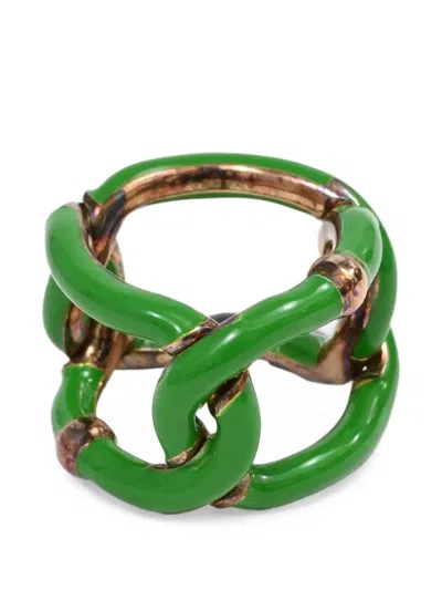 Pre-owned Bottega Veneta 2024 Parakeet Enamel Ring In Brown
