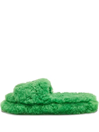 Pre-owned Bottega Veneta 2024 Shearling-fur Sandals In Green