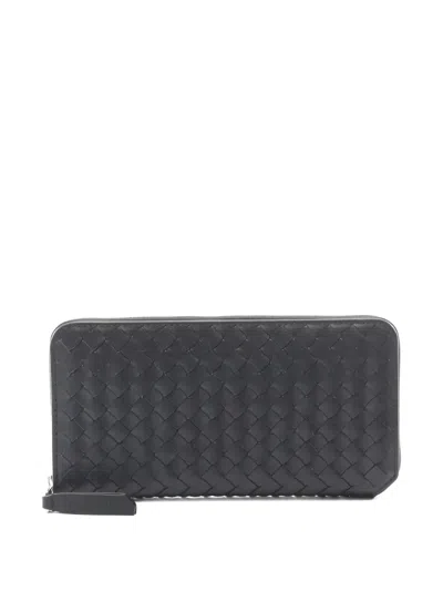 Pre-owned Bottega Veneta 20s Intrecciato Zip Around Wallet In Black
