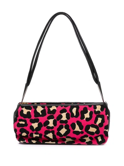 Pre-owned Bottega Veneta 20th Century Leopard Print Canvas Shoulder Bag In Pink