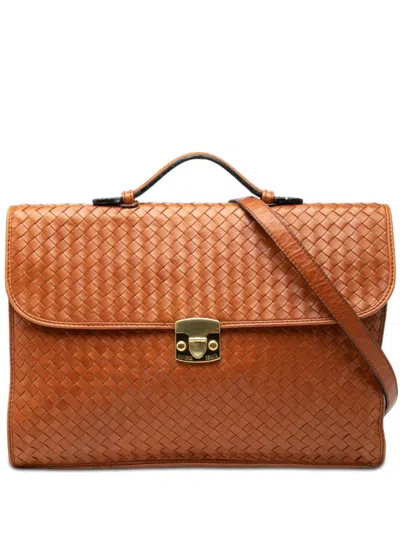 Pre-owned Bottega Veneta 20th Century Nappa Intrecciato Briefcase Business Bag In Brown