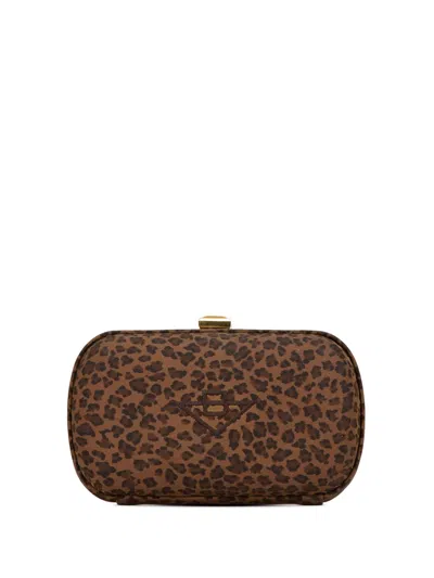Pre-owned Bottega Veneta 20th Century Nylon Leopard Print Box Clutch Bag In Brown
