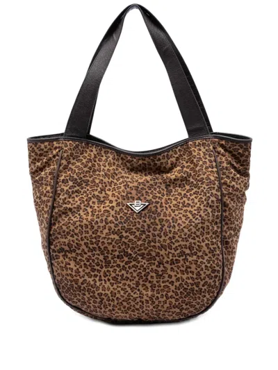 Pre-owned Bottega Veneta 20th Century Nylon Leopard Print Tote Bag In Brown