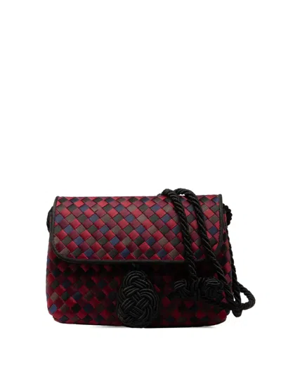 Pre-owned Bottega Veneta 20th Century Satin Intrecciato Flap Crossbody Bag In Red