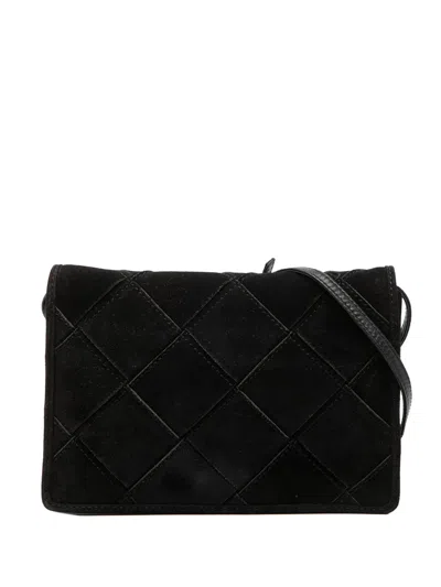 Pre-owned Bottega Veneta 20th Century Suede Intrecciato Crossbody Bag In Black
