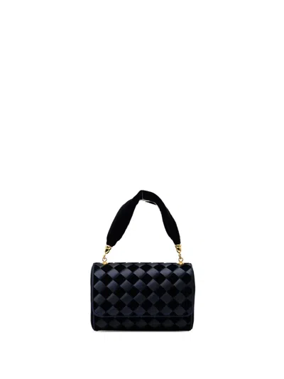 Pre-owned Bottega Veneta 20th Century Velvet And Satin Intrecciato Top Handle Bag Handbag In Blue