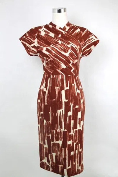 Pre-owned Bottega Veneta $2180  Women's Orange/white Pattern Dress 312356 9814