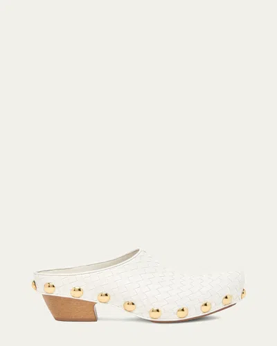 Bottega Veneta 30mm Gondola Intrecciato Leather Clogs In White
