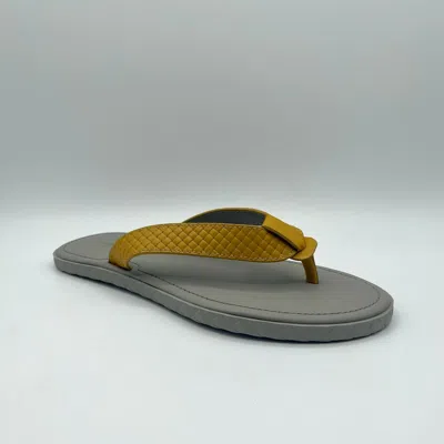 Pre-owned Bottega Veneta $480  Men's Yellow/grey Leather Woven Thong Sandal 548251 7500